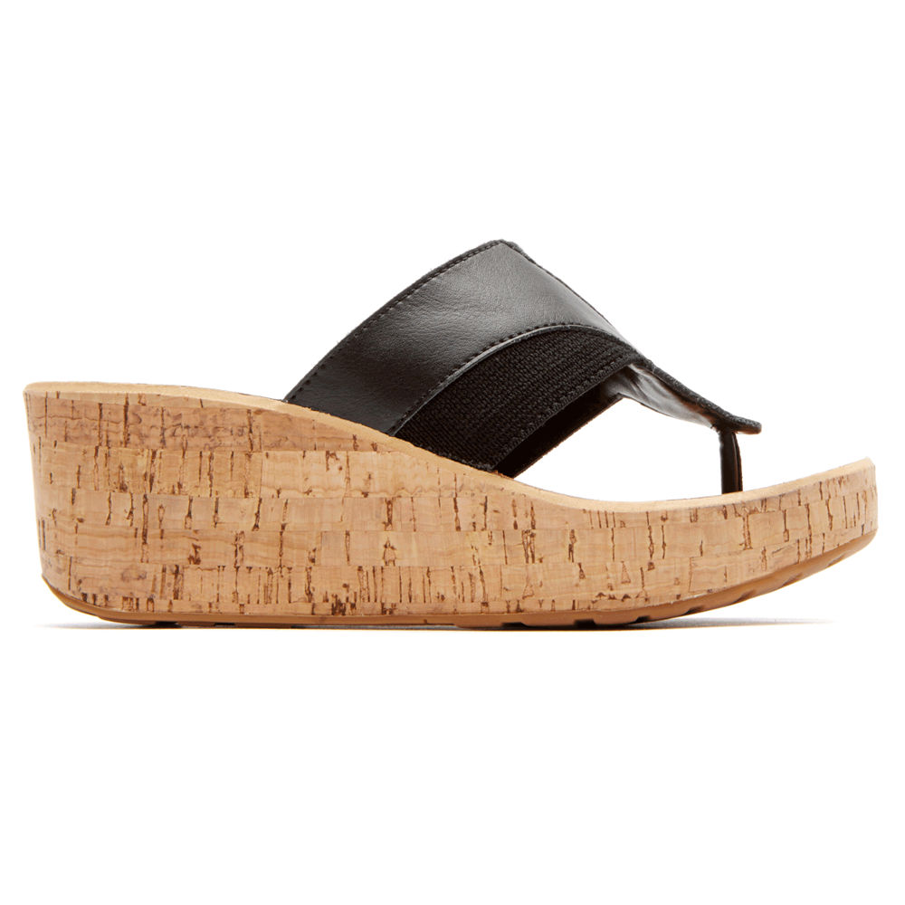 Wedges Rockport Mujer Mexico - Weekend Casuals Lanea Gore Thong Negros - VKHDW1207